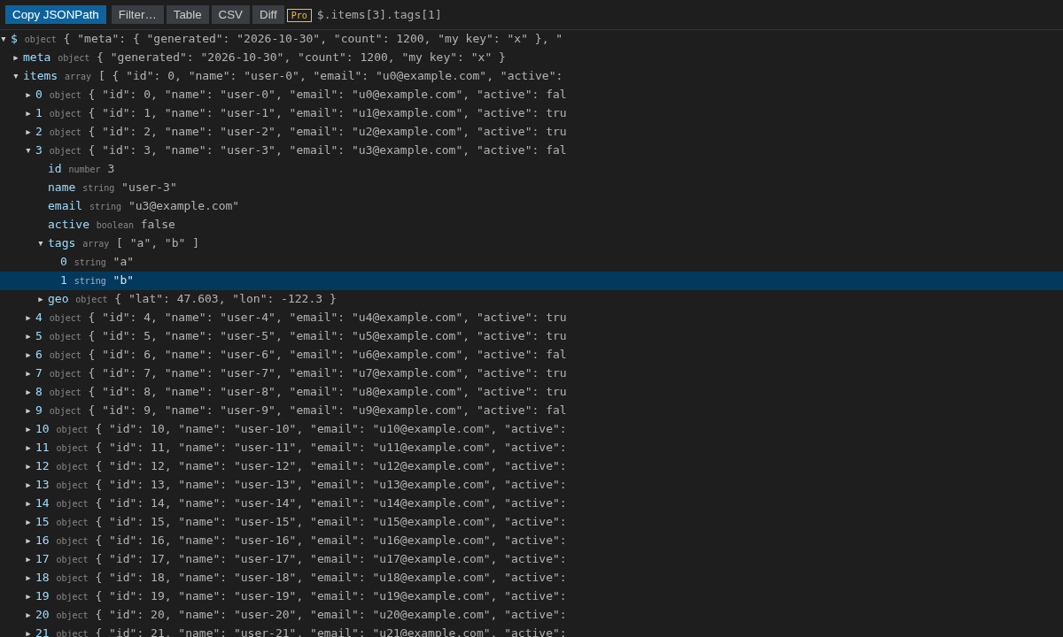 Copy JSONPath for the selected node in Large JSON Desk