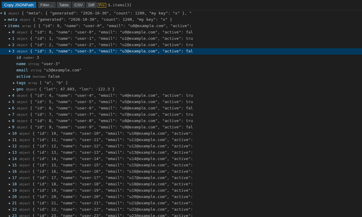 Paged items selected in the Large JSON Desk tree