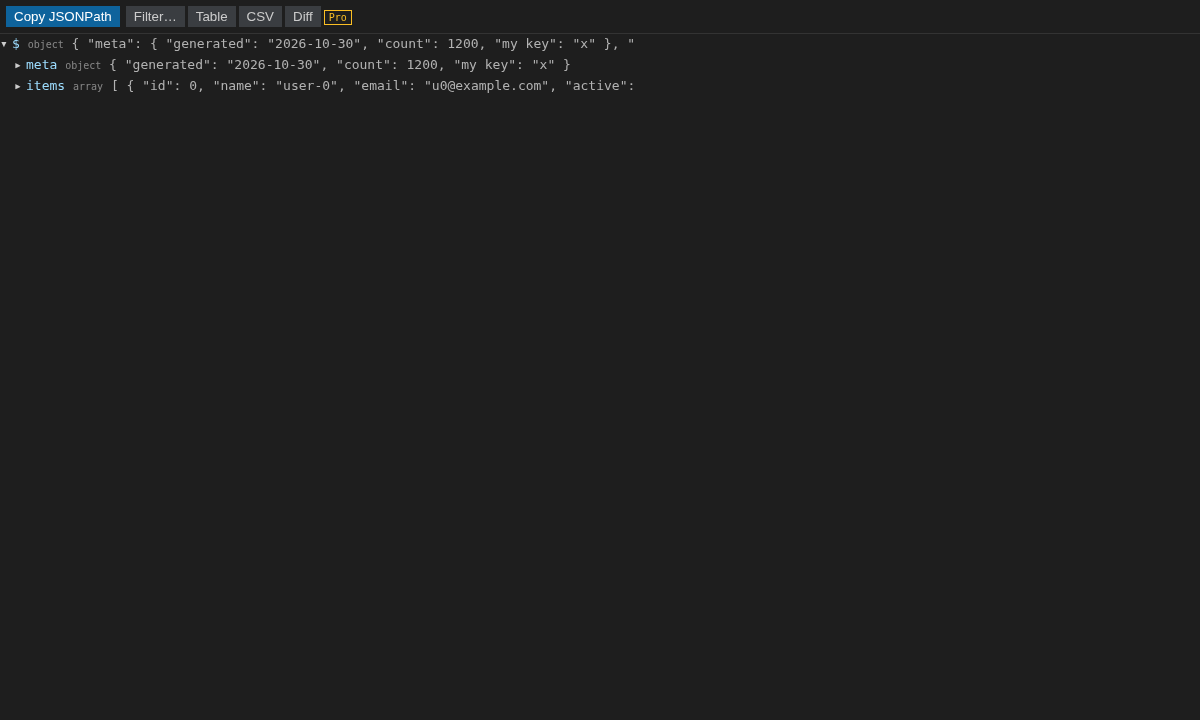 Large JSON Desk tree of a big JSON file in the editor